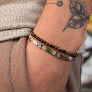 2 Pcs Boho Surfer Bracelets for Men & Women Waterproof  Adjustable Tiger-Eye Sa